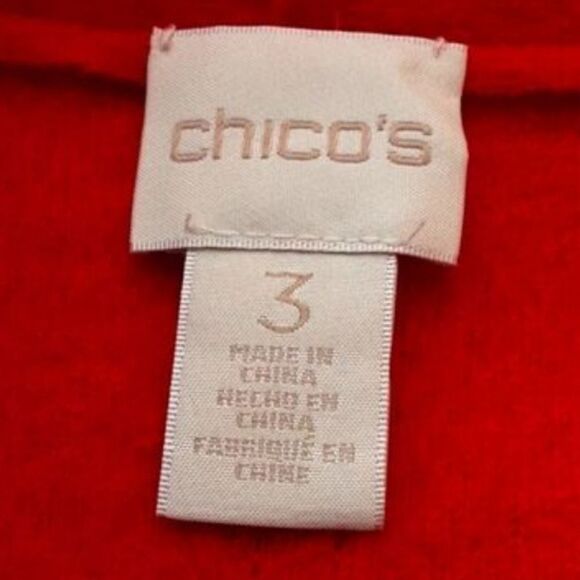Vintage Chico'S Jacket 100% Wool Blazer Open Cardigan Wide Lapels Red Black Sz 3 - Picture 9 of 13